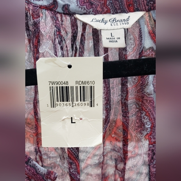 NWT Lucky Brand Sheer Midi Purple Paisley Print Long Sleeve Dress size Large - Picture 3 of 5